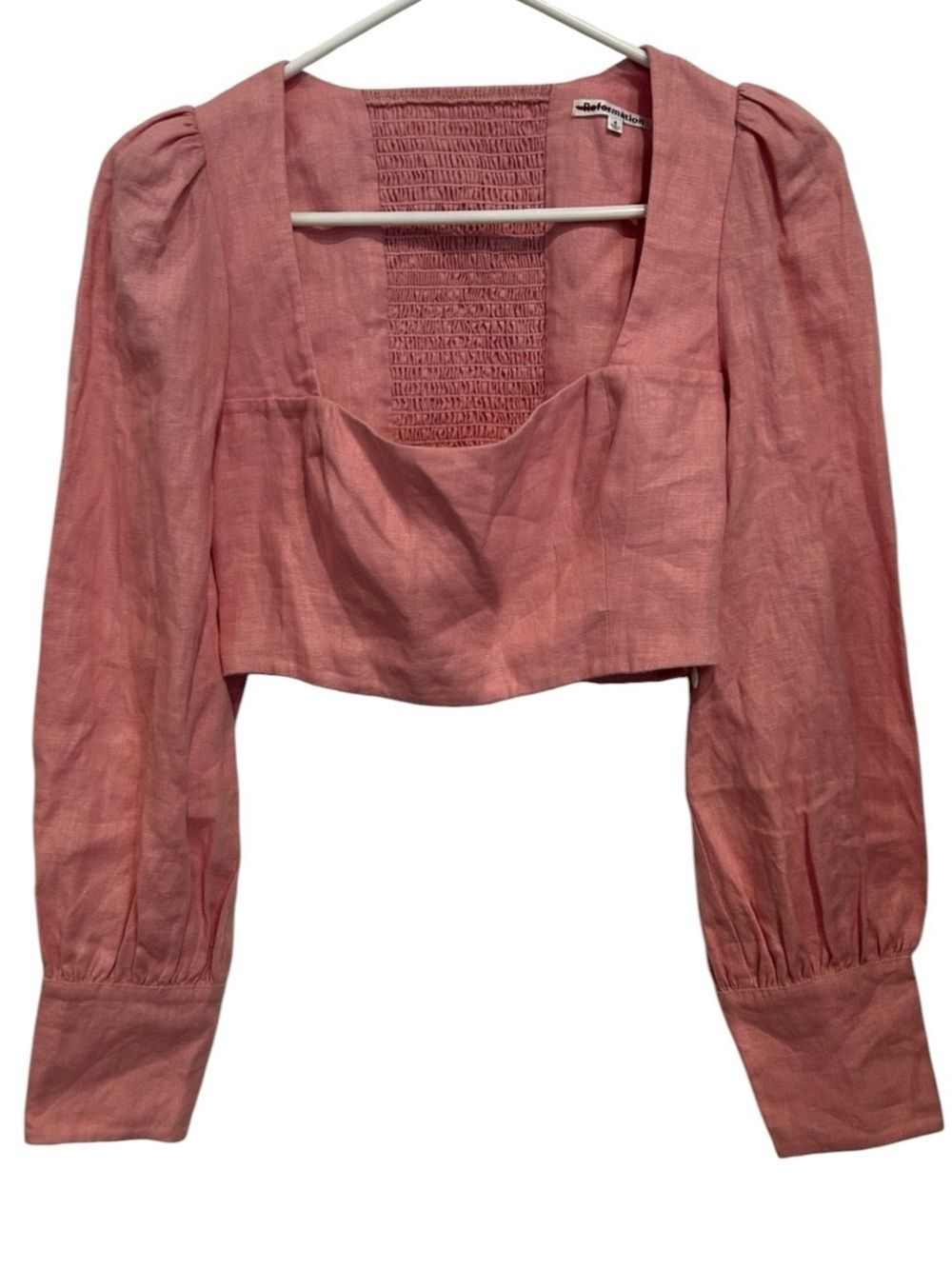 Reformation Rose Pink Puff-Sleeve Cropped Top size 4